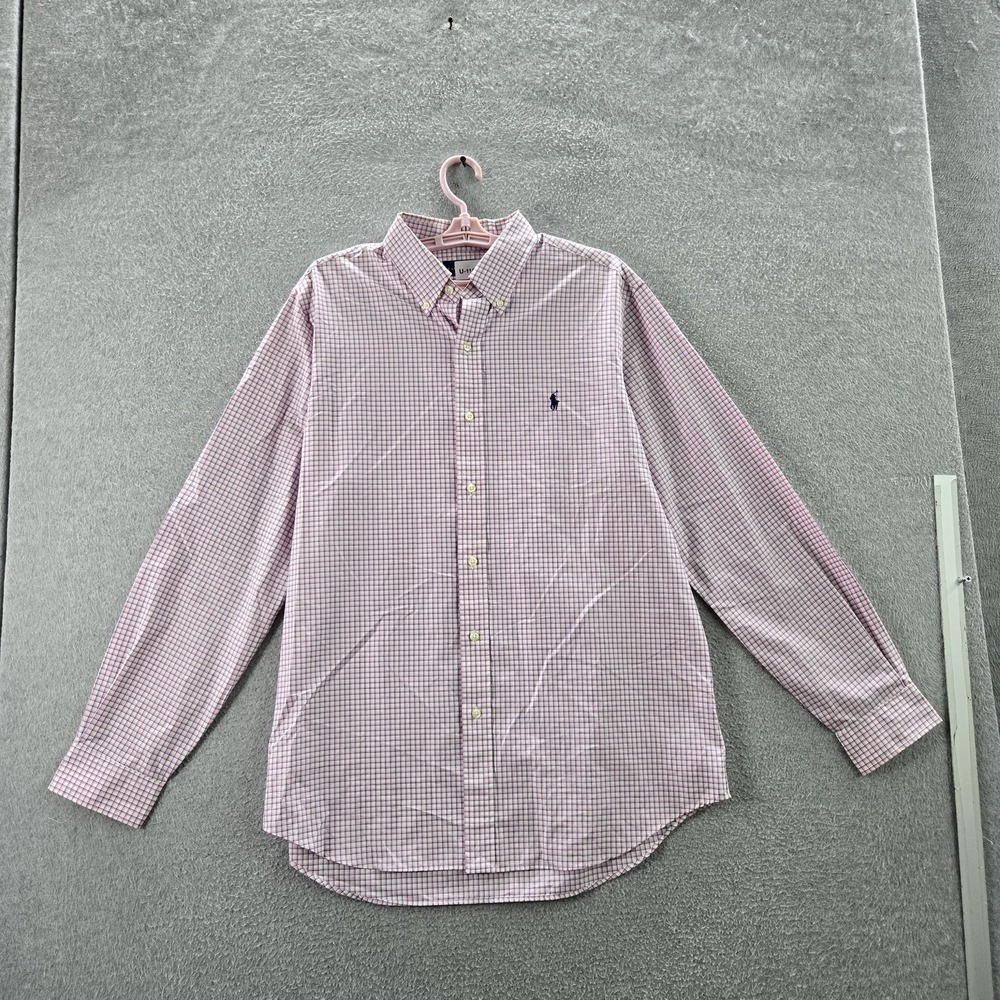 Ralph Lauren Men Button Up Shirt L Pink Embroidered‎ Check Pony Classic
